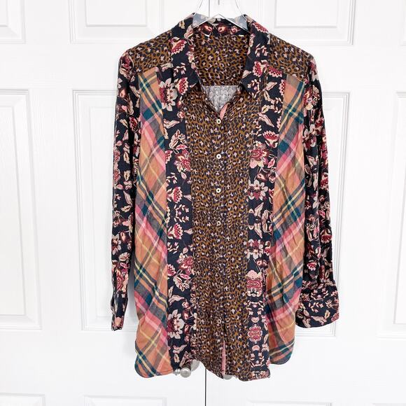 Soft Surroundings Icons Mixed Print Button Up Tunic - Picture 1 of 7